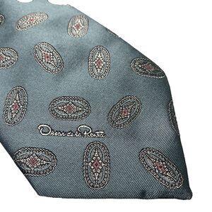 Vintage OSCAR DE LA RENTA Studio Mens Tie Geometric Medallion Foulard Skinny